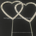 Vintage Crystal Double Heart Rhinestone Wedding Cake Topper para Decoração de festa